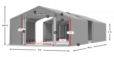 Skladový stan celoroční 8x26x2m nehořlavá plachta PVC 600g/m2 konstrukce ZIMA PLUS