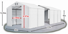 Skladový stan 4x23x4m strecha PVC 580g/m2 boky PVC 500g/m2 konštrukcie ZIMA PLUS