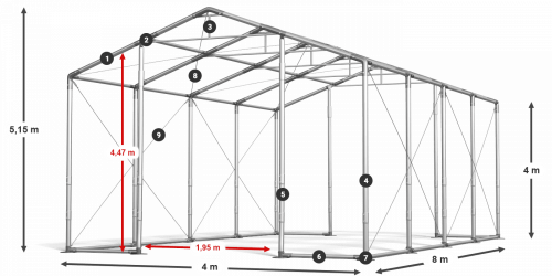 Párty stan 4x8x4m strecha PVC 560g/m2 boky PVC 500g/m2 konštrukcia ZIMA PLUS