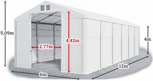 Garážový stan 6x12x4m strecha PVC 560g/m2 boky PVC 500g/m2 konštrukcia ZIMA
