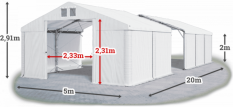 Skladový stan 5x20x2m strecha PVC 620g/m2 boky PVC 620g/m2 konštrukcia POLÁRNA