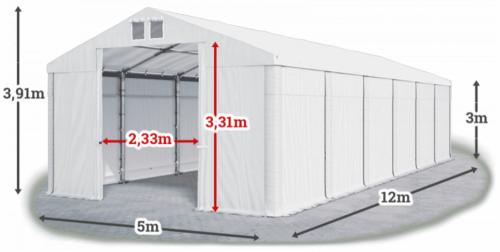 Skladový stan 5x12x3m strecha PVC 620g/m2 boky PVC 620g/m2 konštrukcia ZIMA