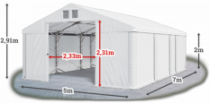 Skladový stan 5x7x2m strecha PVC 580g/m2 boky PVC 500g/m2 konštrukcia POLÁRNA PLUS