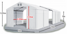 Skladový stan 5x16x3m strecha PVC 560g/m2 boky PVC 500g/m2 konštrukcie ZIMA PLUS