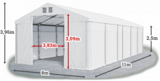Skladový stan 8x11x2,5m strecha PVC 580g/m2 boky PVC 500g/m2 konštrukcia ZIMA