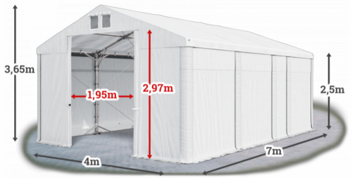 Skladový stan 4x7x2,5m strecha PVC 580g/m2 boky PVC 500g/m2 konštrukcia POLÁRNA PLUS