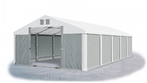 Garážový stan 6x8x2,5m střecha PVC 560g/m2 boky PVC 500g/m2 konstrukce ZIMA - Barva střešní plachty: Bílá, Barva boční plachty: Šedá, Barva svislých pruhů: Bílá