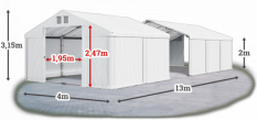 Skladový stan 4x13x2m strecha PVC 580g/m2 boky PVC 500g/m2 konštrukcie LETO PLUS