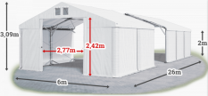 Skladový stan 6x26x2m strecha PVC 560g/m2 boky PVC 500g/m2 konštrukcia POLÁRNA PLUS