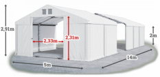 Skladový stan 5x14x2m strecha PVC 560g/m2 boky PVC 500g/m2 konštrukcie LETO PLUS