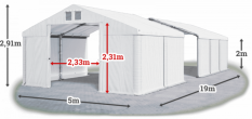 Skladový stan 5x19x2m strecha PVC 580g/m2 boky PVC 500g/m2 konštrukcia ZIMA