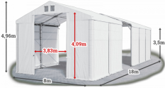 Skladový stan 8x18x3,5m strecha PVC 620g/m2 boky PVC 620g/m2 konštrukcia POLÁRNA