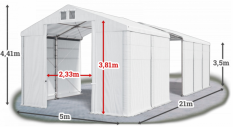 Skladový stan 5x21x3,5m strecha PVC 580g/m2 boky PVC 500g/m2 konštrukcie ZIMA PLUS