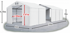 Skladový stan 4x18x3m střecha PVC 620g/m2 boky PVC 620g/m2 konstrukce ZIMA