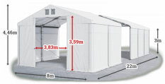 Skladový stan 8x22x3m strecha PVC 560g/m2 boky PVC 500g/m2 konštrukcie ZIMA PLUS