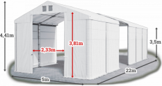 Skladový stan 5x22x3,5m střecha PVC 620g/m2 boky PVC 620g/m2 konstrukce ZIMA