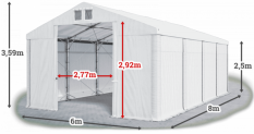 Skladový stan 6x8x2,5m střecha PVC 620g/m2 boky PVC 620g/m2 konstrukce POLÁRNÍ