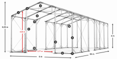 Skladový stan 6x50x4m strecha PVC 580g/m2 boky PVC 500g/m2 konštrukcia POLÁRNA