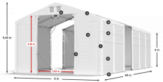 Skladový stan 8x60x4m střecha PVC 580g/m2 boky PVC 500g/m2 konstrukce POLÁRNÍ