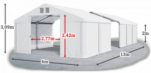 Skladový stan 6x13x2m strecha PVC 580g/m2 boky PVC 500g/m2 konštrukcie ZIMA PLUS