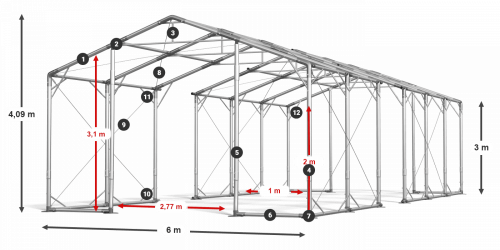 Skladový stan celoročný 6x80x3m nehorľavá plachta PVC 600g/m2 konštrukcia POLÁRNA