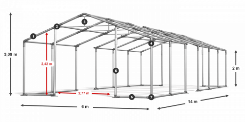 Skladový stan 6x14x2m střecha PVC 580g/m2 boky PVC 500g/m2 konstrukce ZIMA