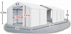 Skladový stan 4x18x3m střecha PVC 560g/m2 boky PVC 500g/m2 konstrukce POLÁRNÍ PLUS