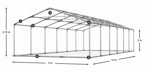 Párty stan 4x12x2m strecha PVC 560g/m2 boky PVC 500g/m2 konštrukcia LÉTO PLUS