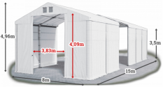 Skladový stan 8x15x3,5m střecha PVC 580g/m2 boky PVC 500g/m2 konstrukce ZIMA