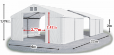 Skladový stan 6x22x2m střecha PVC 560g/m2 boky PVC 500g/m2 konstrukce ZIMA PLUS