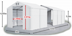 Skladový stan 4x22x3,5m strecha PVC 620g/m2 boky PVC 620g/m2 konštrukcia POLÁRNA