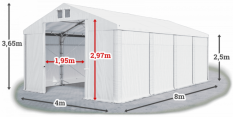 Skladový stan 4x8x2,5m střecha PVC 620g/m2 boky PVC 620g/m2 konstrukce POLÁRNÍ