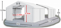 Skladový stan 5x17x2m strecha PVC 580g/m2 boky PVC 500g/m2 konštrukcia POLÁRNA PLUS