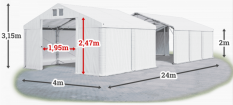 Skladový stan 4x24x2m střecha PVC 560g/m2 boky PVC 500g/m2 konstrukce POLÁRNÍ