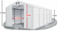 Skladový stan 8x10x3,5m strecha PVC 560g/m2 boky PVC 500g/m2 konštrukcia POLÁRNA PLUS
