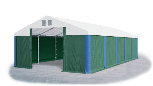 Garážový stan 4x8x2m střecha PVC 560g/m2 boky PVC 500g/m2 konstrukce ZIMA - Barva střešní plachty: Bílá, Barva boční plachty: Zelená, Barva svislých pruhů: Modrá