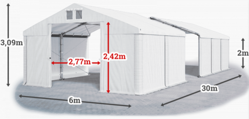 Skladový stan 6x30x2m střecha PVC 620g/m2 boky PVC 620g/m2 konstrukce ZIMA PLUS