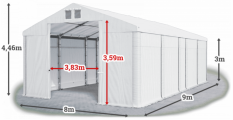 Skladový stan 8x9x3m střecha PVC 580g/m2 boky PVC 500g/m2 konstrukce ZIMA