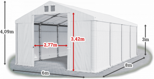 Garážový stan 6x8x3m střecha PVC 560g/m2 boky PVC 500g/m2 konstrukce ZIMA - Barva střešní plachty: Bílá, Barva boční plachty: Bílá, Barva svislých pruhů: Bílá