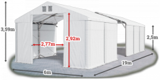 Skladový stan 6x19x2,5m střecha PVC 580g/m2 boky PVC 500g/m2 konstrukce POLÁRNÍ PLUS