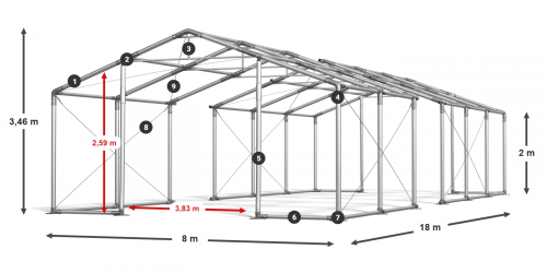 Párty stan 8x18x2m střecha PVC 620g/m2 boky PVC 620g/m2 konstrukce ZIMA PLUS Párty stan 8x18x2m střecha PVC 620g/m2 boky PVC 620g/m2 konstrukce ZIMA PLUS