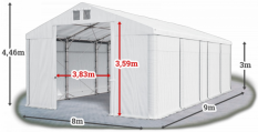 Skladový stan 8x9x3m strecha PVC 580g/m2 boky PVC 500g/m2 konštrukcia POLÁRNA