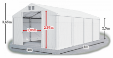 Skladový stan 4x8x2,5m střecha PVC 560g/m2 boky PVC 500g/m2 konstrukce ZIMA