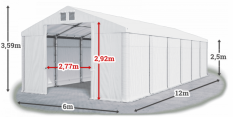 Skladový stan 6x12x2,5m střecha PVC 560g/m2 boky PVC 500g/m2 konstrukce ZIMA