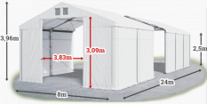 Skladový stan 8x24x2,5m strecha PVC 620g/m2 boky PVC 620g/m2 konštrukcia ZIMA PLUS
