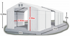 Skladový stan 8x16x3m strecha PVC 560g/m2 boky PVC 500g/m2 konštrukcia ZIMA
