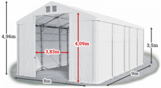 Skladový stan 8x9x3,5m střecha PVC 580g/m2 boky PVC 500g/m2 konstrukce POLÁRNÍ PLUS