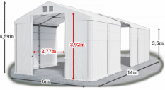 Skladový stan 6x14x3,5m střecha PVC 620g/m2 boky PVC 620g/m2 konstrukce ZIMA