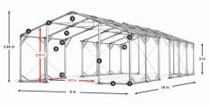 Skladový stan 8x16x2m střecha PVC 620g/m2 boky PVC 620g/m2 konstrukce POLÁRNÍ PLUS