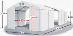 Skladový stan 6x30x2,5m strecha PVC 560g/m2 boky PVC 500g/m2 konštrukcia POLÁRNA